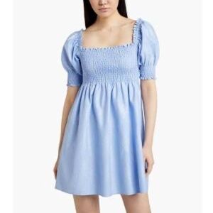 Hill House Athena Nap Dress in Light Blue Metallic Glitter Check Size XS